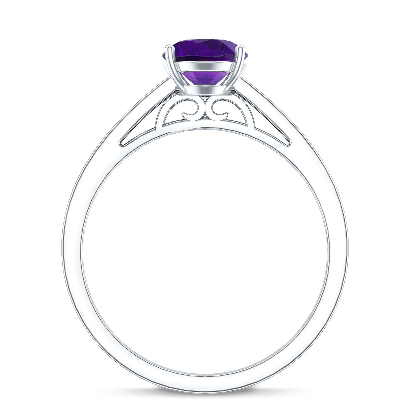 Real 1 Carat Oval Amethyst Solitaire Engagement Ring with Diamond