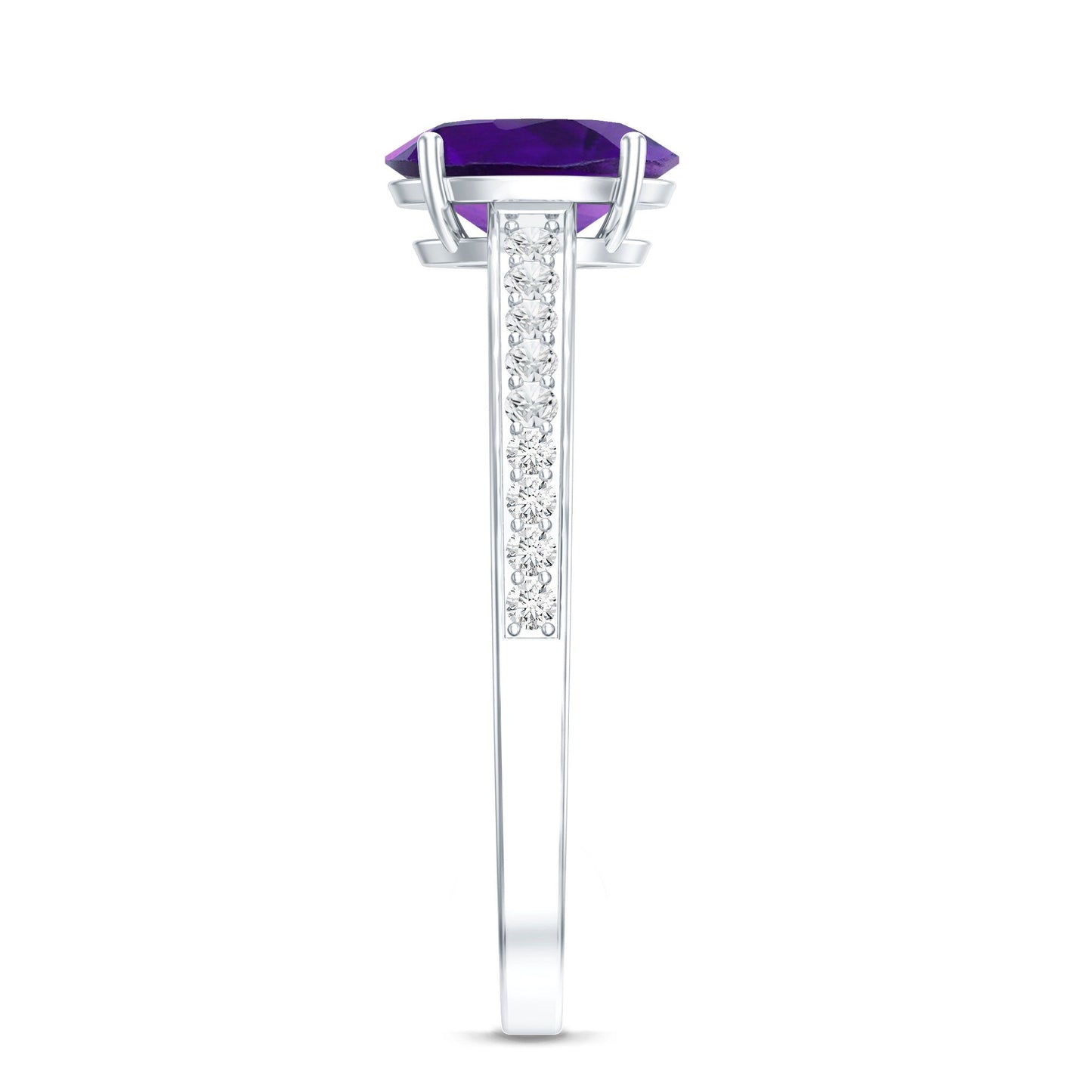 Real 1 Carat Oval Amethyst Solitaire Engagement Ring with Diamond