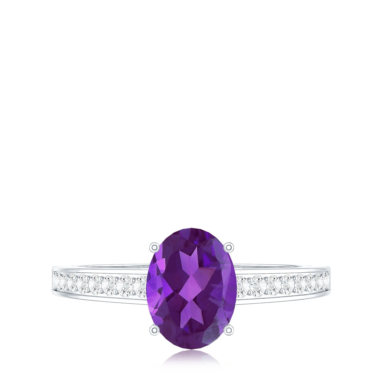 Real 1 Carat Oval Amethyst Solitaire Engagement Ring with Diamond