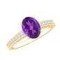 Real 1 Carat Oval Amethyst Solitaire Engagement Ring with Diamond