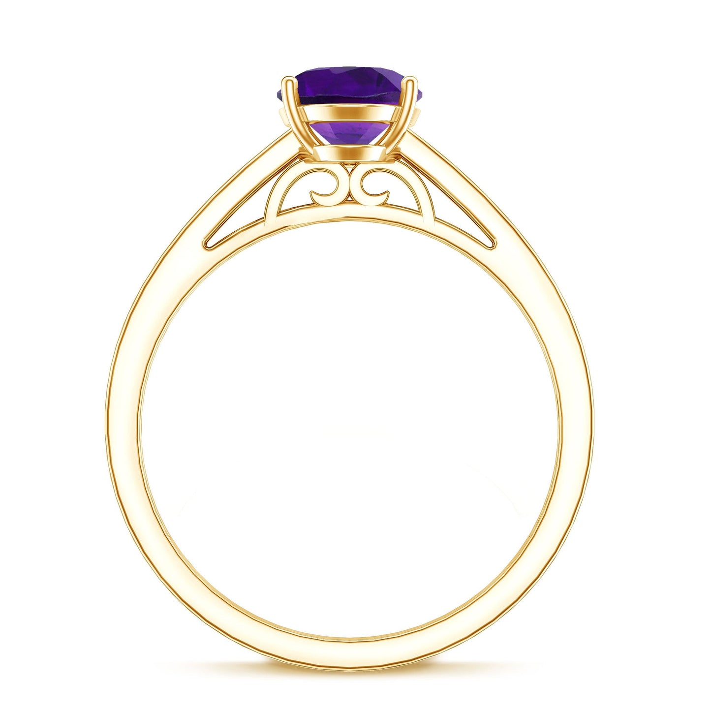 Real 1 Carat Oval Amethyst Solitaire Engagement Ring with Diamond