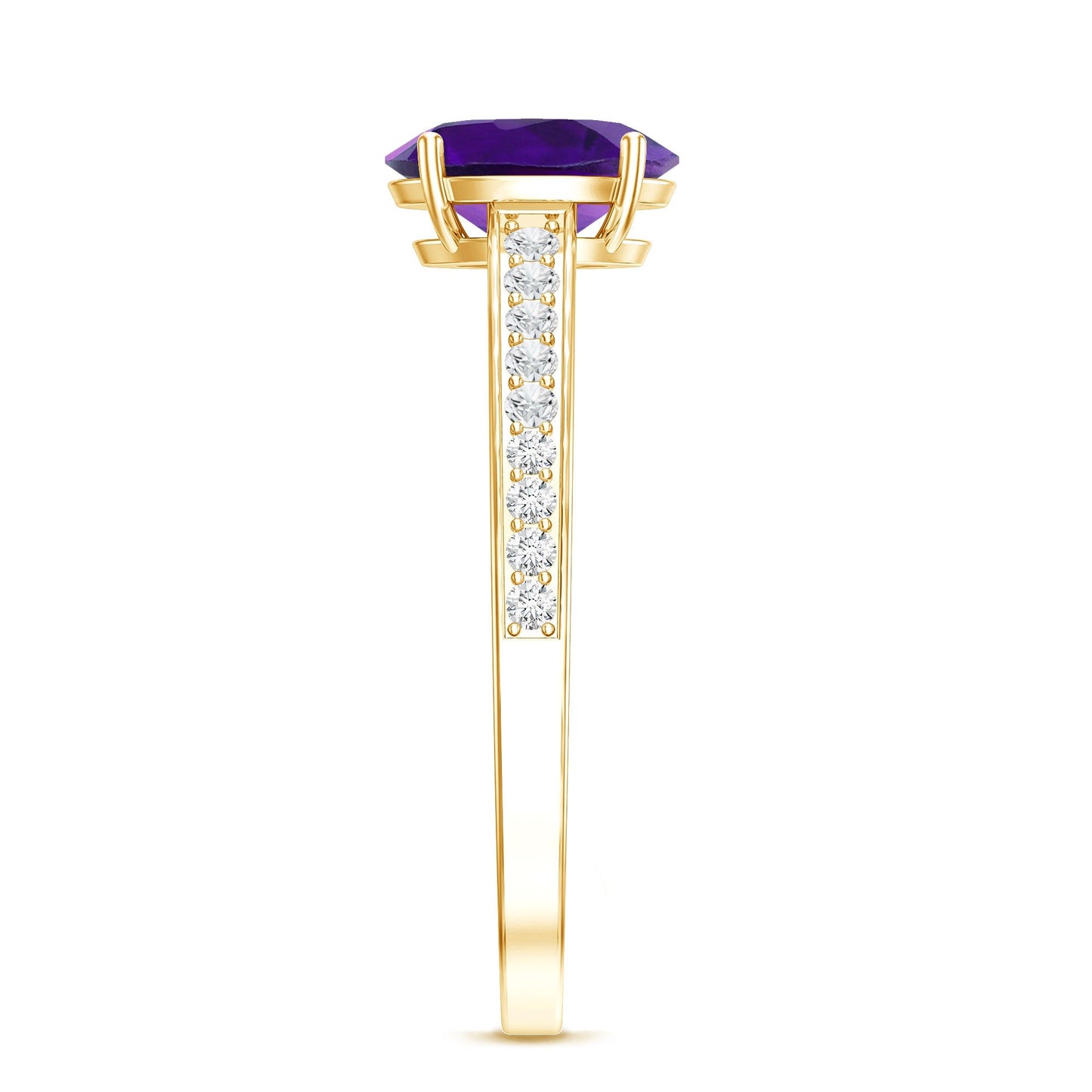 Real 1 Carat Oval Amethyst Solitaire Engagement Ring with Diamond