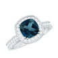 2.8 Carat Cushion Cut London Blue Topaz Vintage Inspired Ring with Diamond Halo