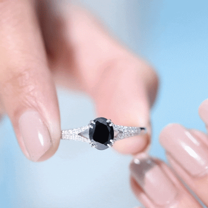 1.9 Carat Oval Lab Grown Black and White Diamond Engagement Ring with Split Shank