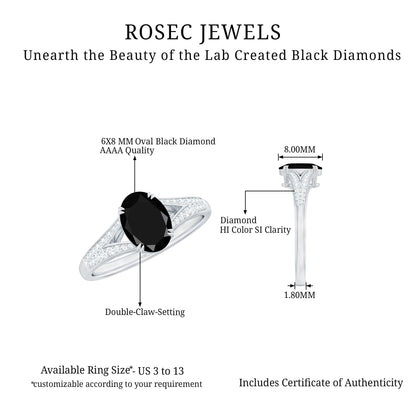1.9 Carat Oval Lab Grown Black and White Diamond Engagement Ring with Split Shank