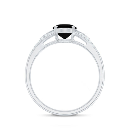 1.9 Carat Oval Lab Grown Black and White Diamond Engagement Ring with Split Shank
