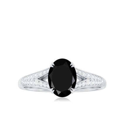 1.9 Carat Oval Lab Grown Black and White Diamond Engagement Ring with Split Shank