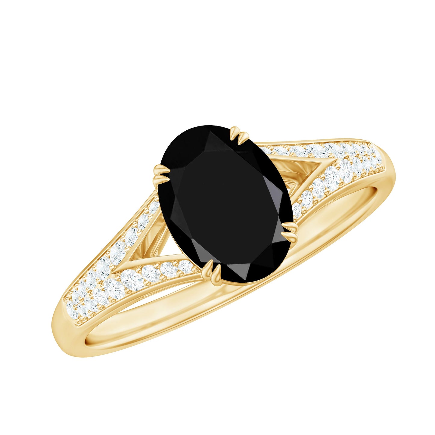 1.9 Carat Oval Lab Grown Black and White Diamond Engagement Ring with Split Shank