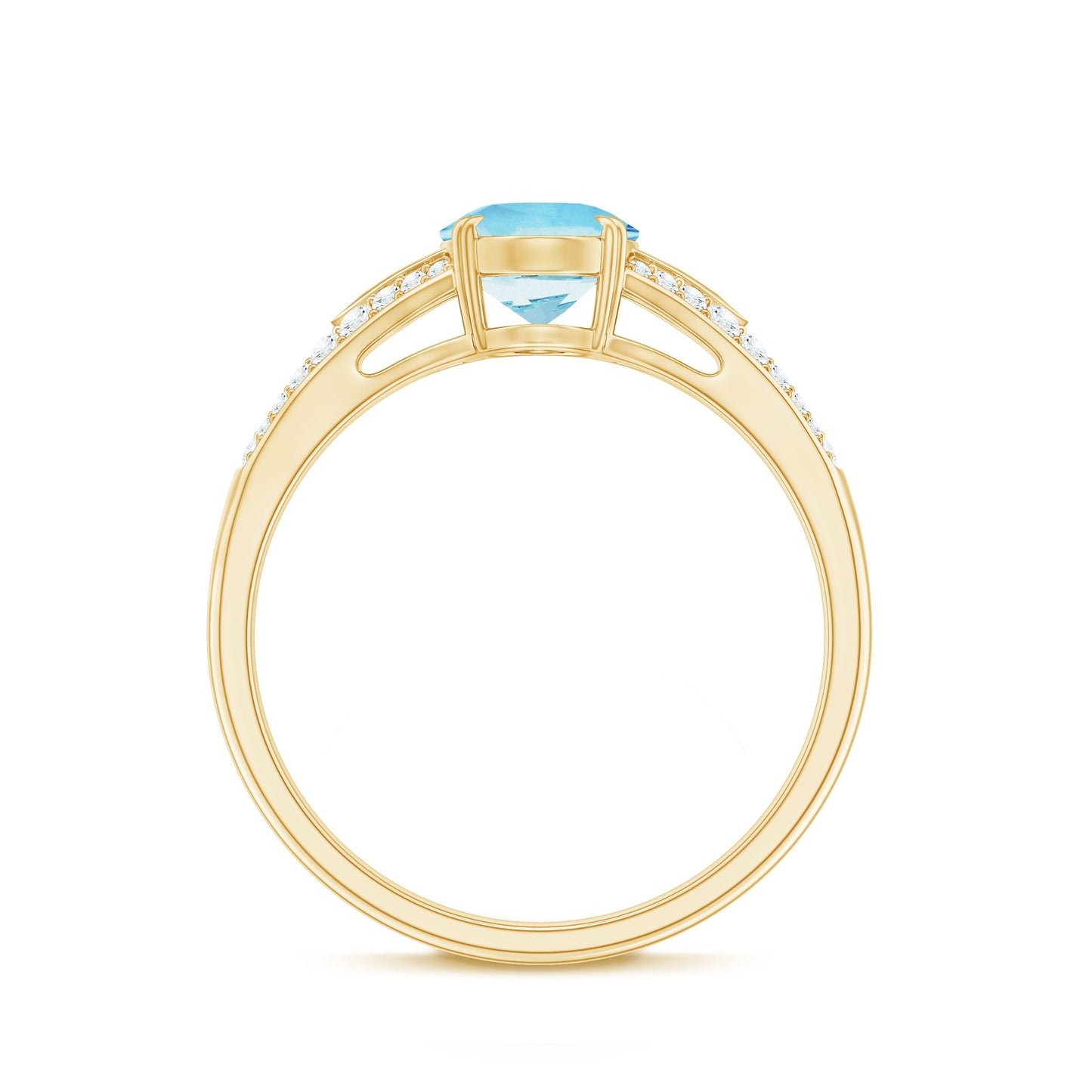 Genuine 1 Carat Oval Aquamarine Engagement Ring with Diamond Split Shank