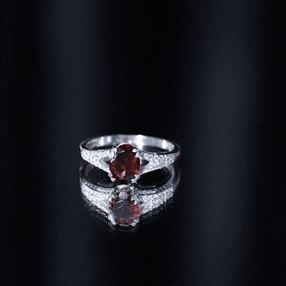 Natural 1.5 Carat Garnet Oval Engagement Ring with Diamond Split Shank