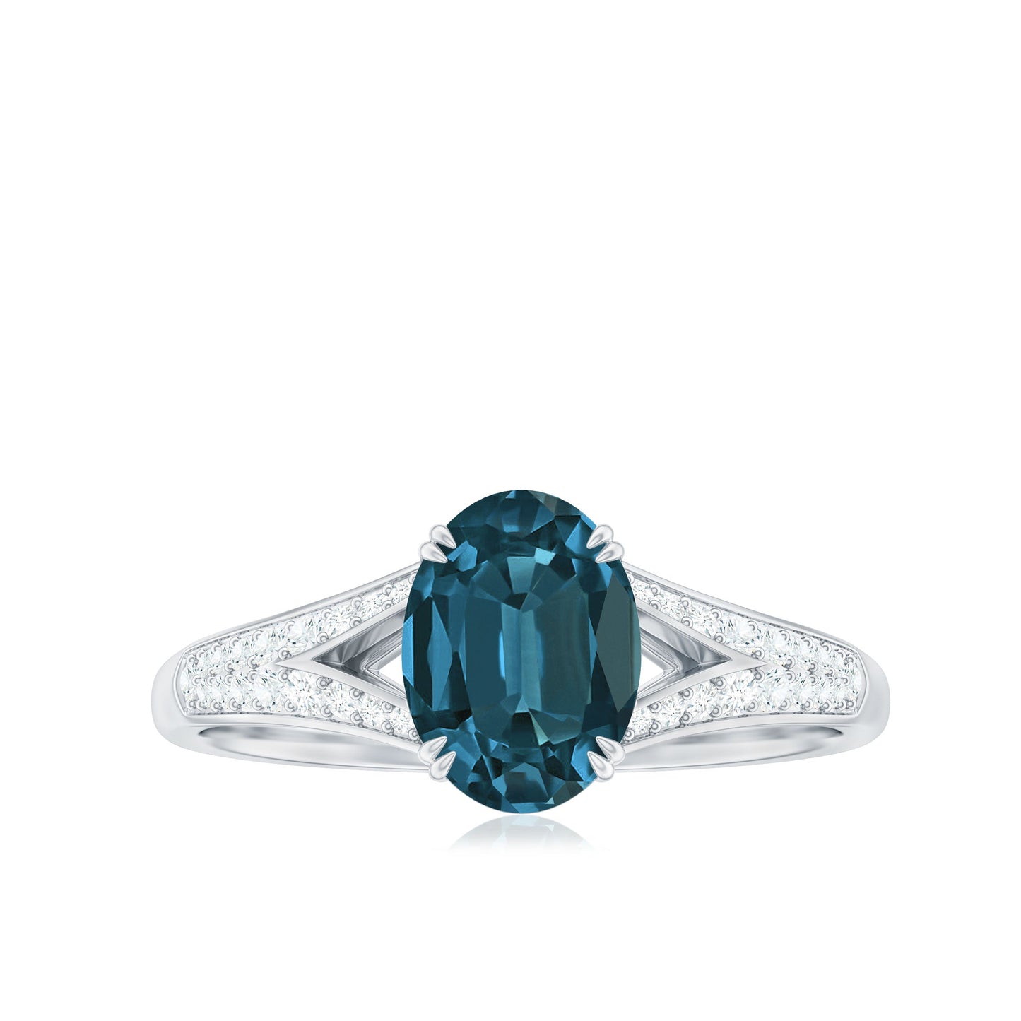 1 Carat Oval Cut London Blue Topaz Solitaire Engagement Ring with Diamond Split Shank