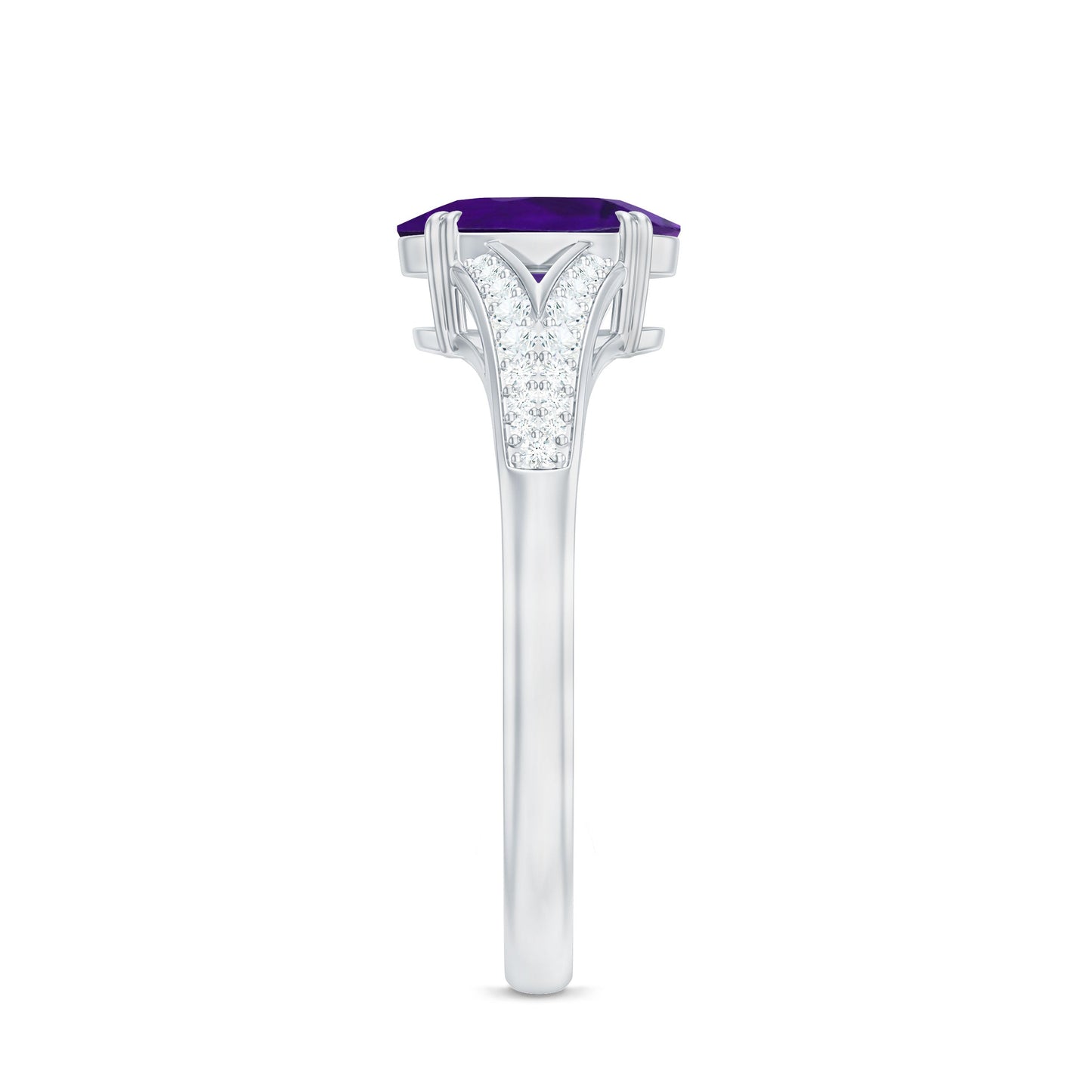 1 Carat Oval Amethyst Solitaire Engagement Ring with Diamond Split Shank