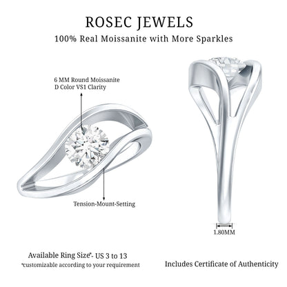 Certified 0.98 Carat Round Moissanite Solitaire Ring with Tension Setting