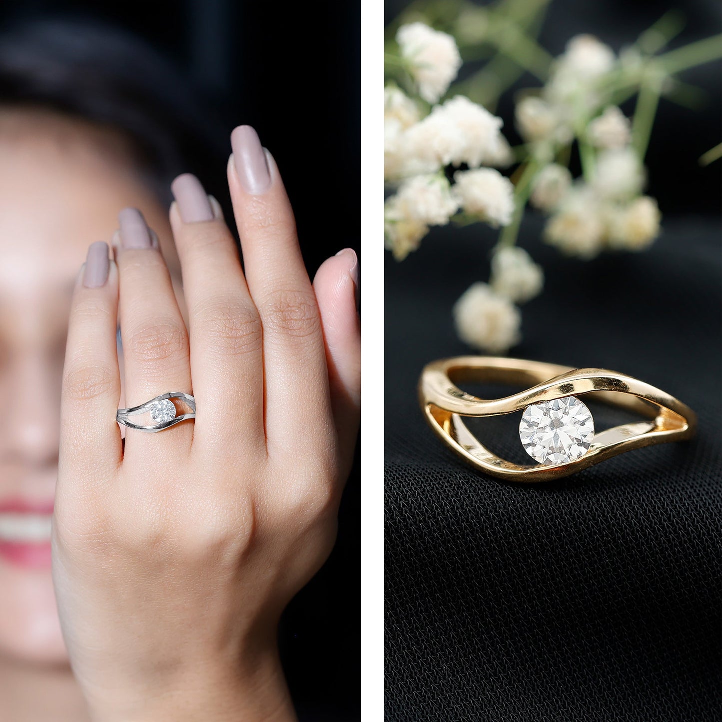 Certified 0.98 Carat Round Moissanite Solitaire Ring with Tension Setting