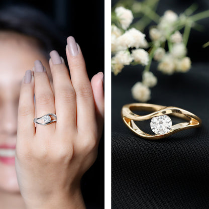 Certified 0.98 Carat Round Moissanite Solitaire Ring with Tension Setting