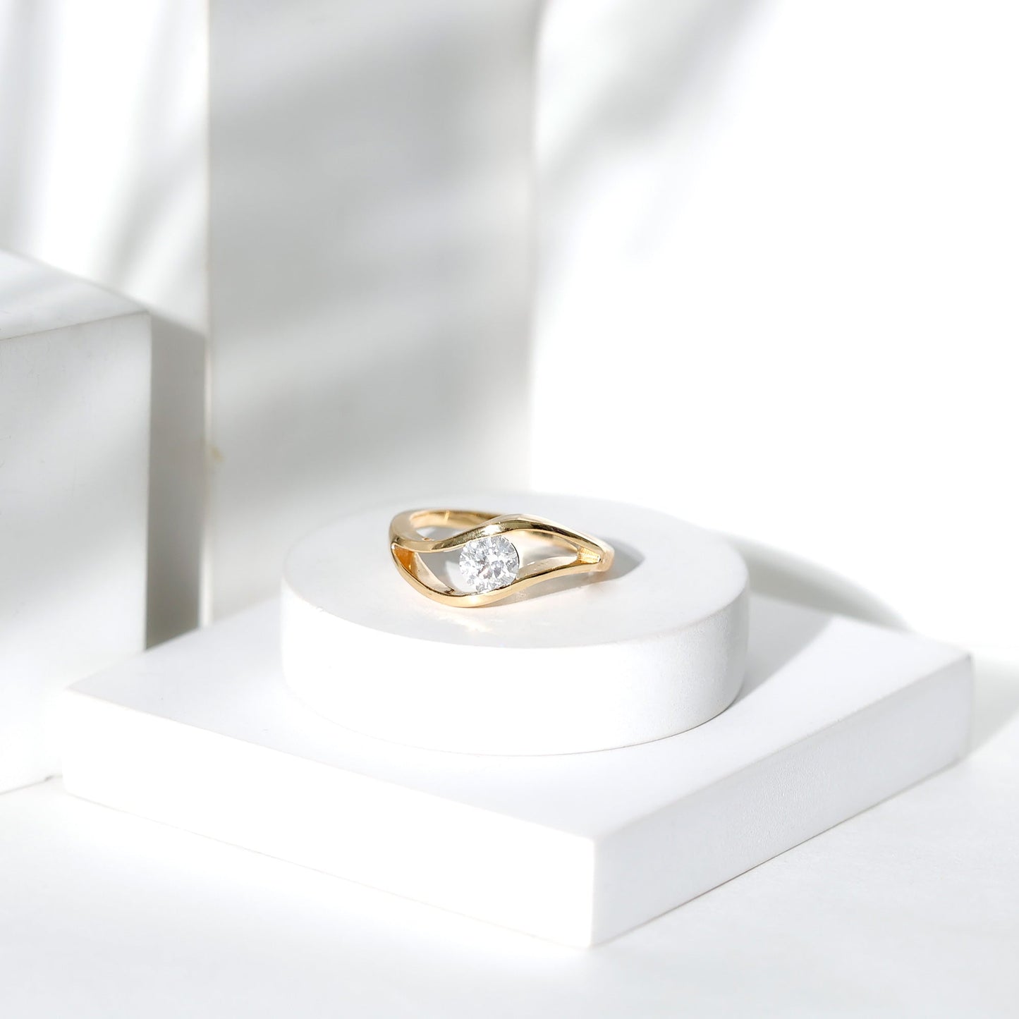 Certified 0.98 Carat Round Moissanite Solitaire Ring with Tension Setting