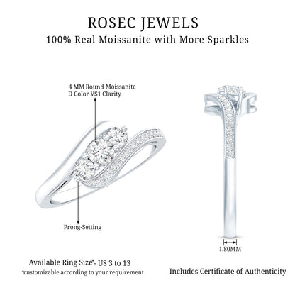 Certified Moissanite Three Stone Engagement Ring with Bypass Shank
