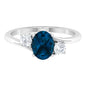 1 Carat Oval Cut London Blue Topaz Three Stone Engagement Ring with Diamond