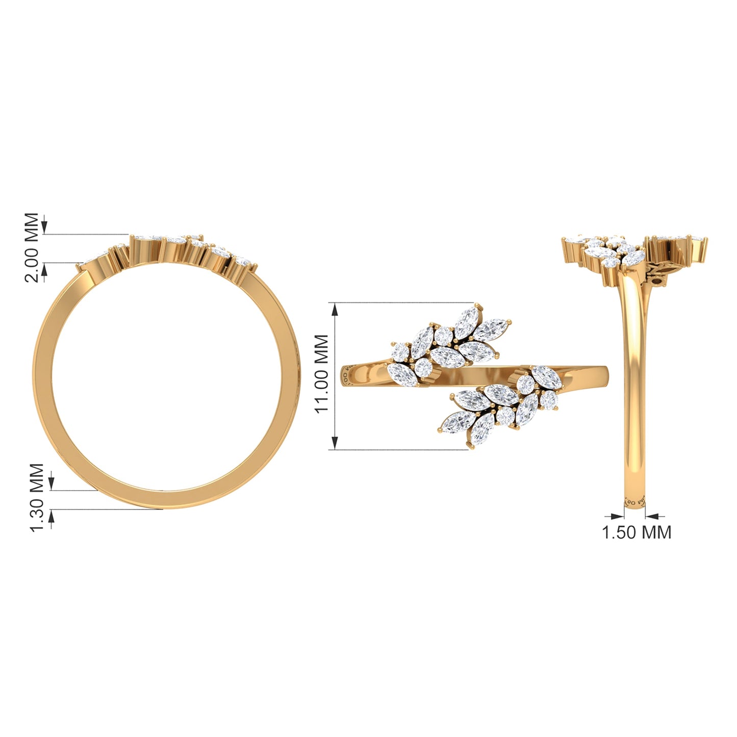 Nature Inspired Diamond Leaf Wrap Ring for Women