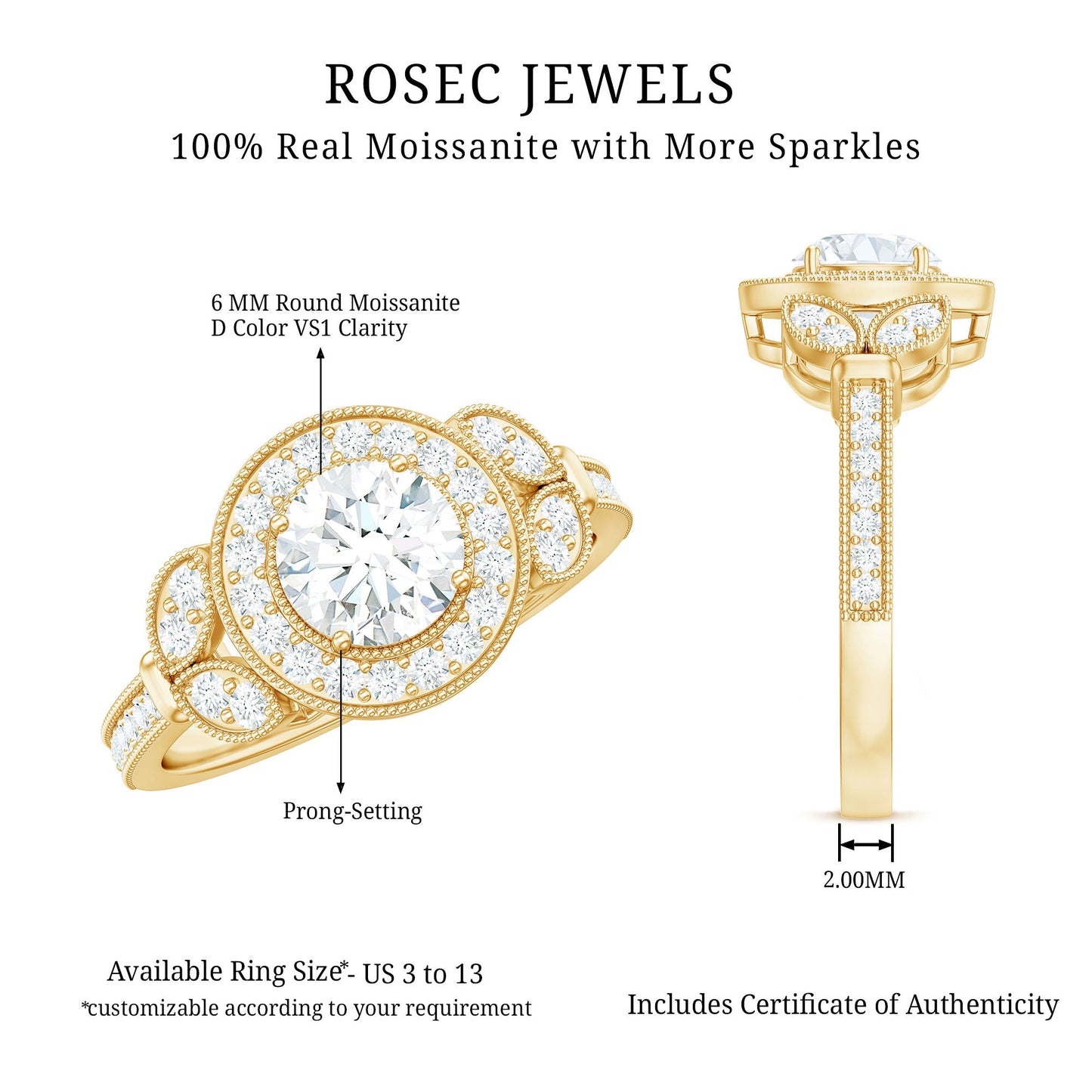 Vintage Inspired Moissanite Halo Engagement Ring