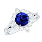 Certified 2.7 Carat Lab Grown Blue Sapphire Flower Engagement Ring with Diamond