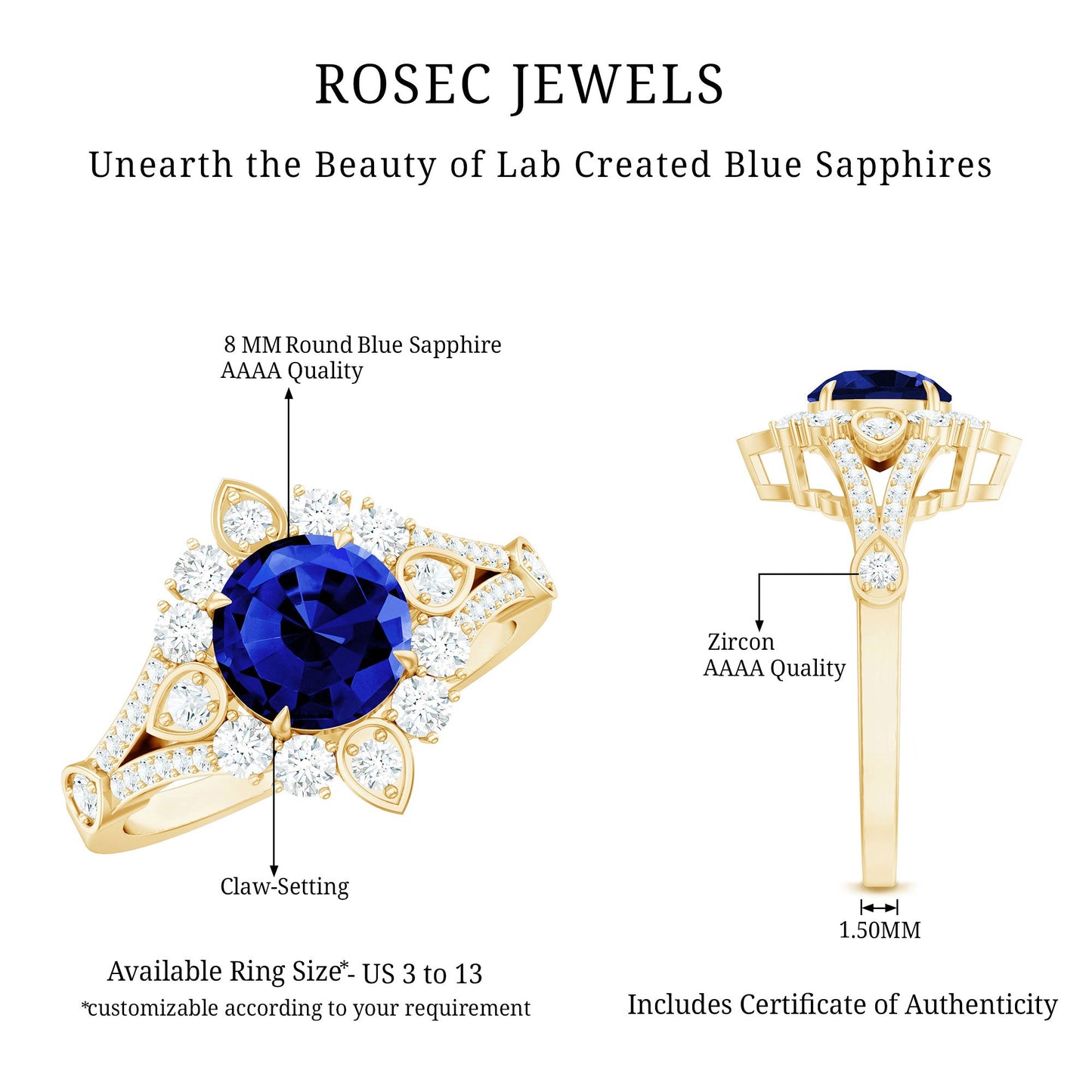 Certified 2.7 Carat Lab Grown Blue Sapphire Flower Engagement Ring with Diamond