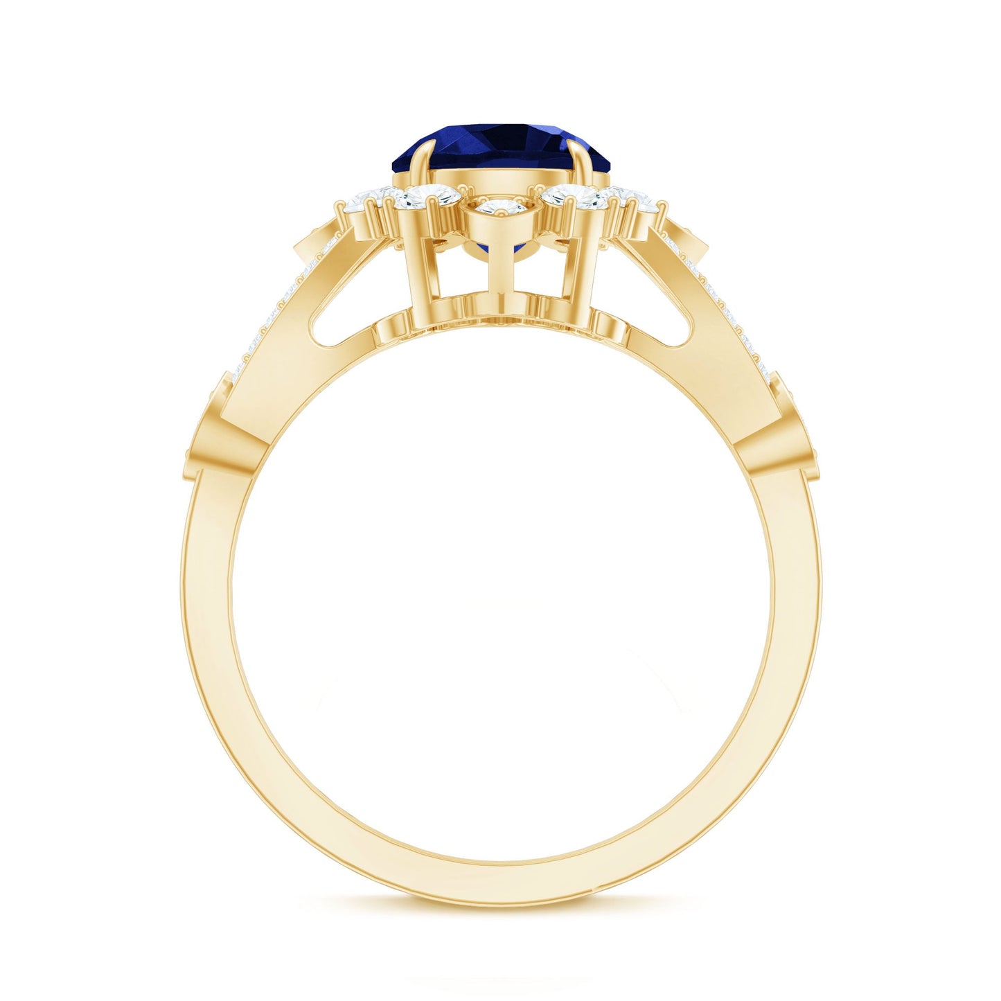 Certified 2.7 Carat Lab Grown Blue Sapphire Flower Engagement Ring with Diamond