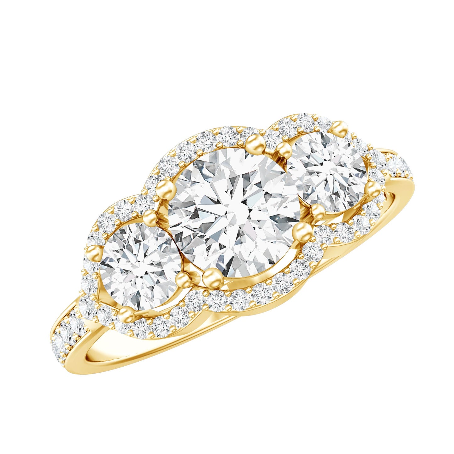 Certified Moissanite Three Stone Statement Engagement Ring