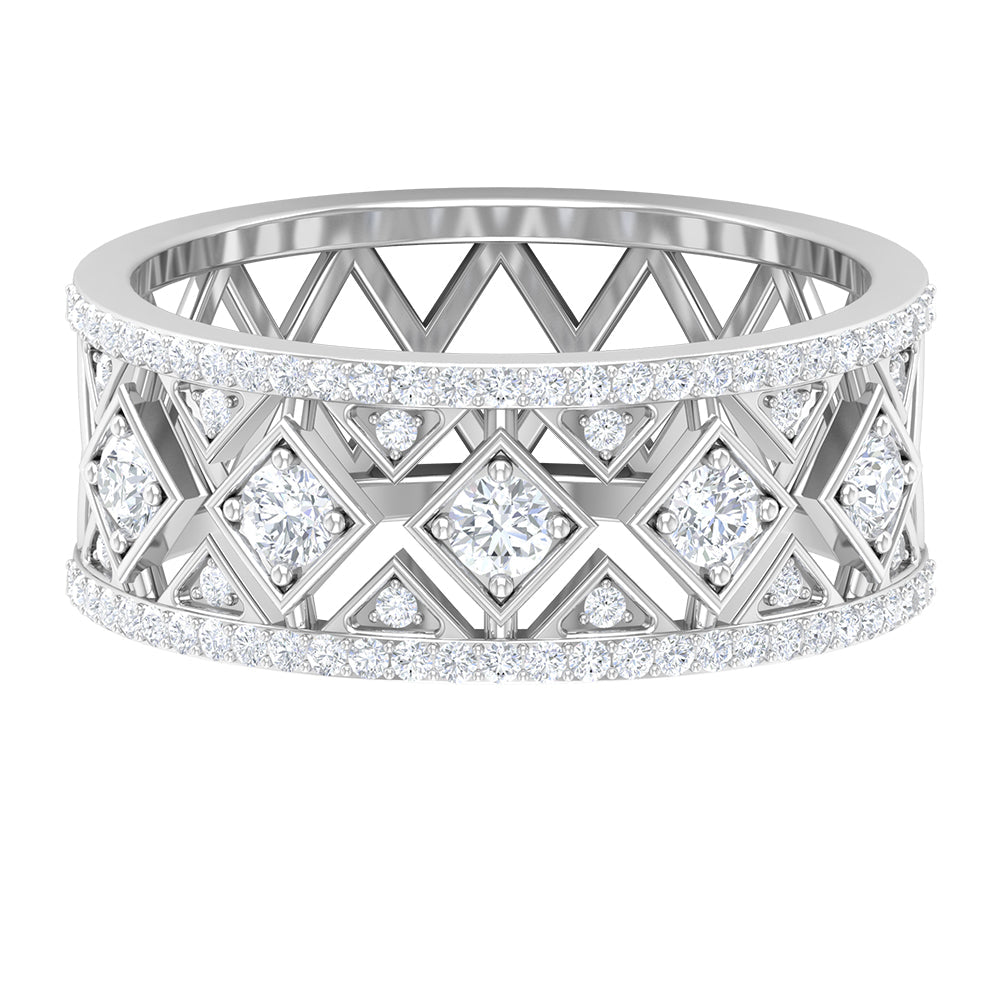 Vintage Inspired Diamond Wide Wedding Band for Women