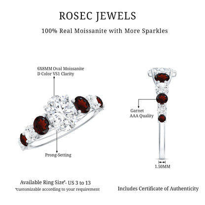 1.2 Carat Certified Moissanite Oval Engagement Ring with Garnet