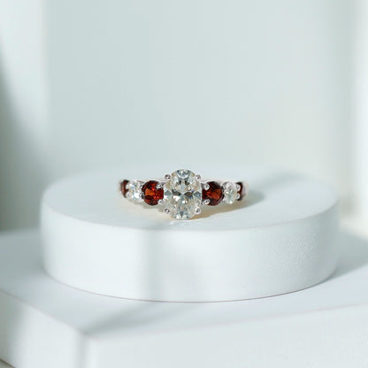 1.2 Carat Certified Moissanite Oval Engagement Ring with Garnet