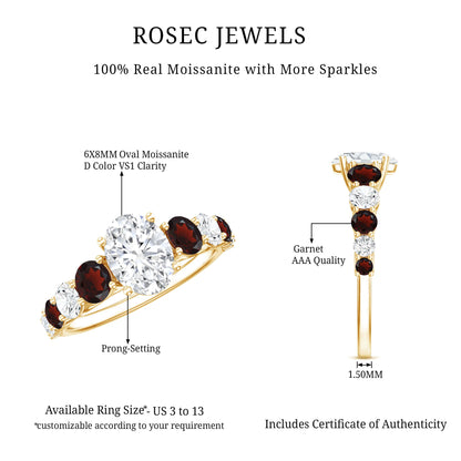 1.2 Carat Certified Moissanite Oval Engagement Ring with Garnet