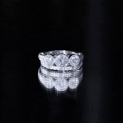 Vintage Inspired Moissanite 3 Stone Wedding Ring Set