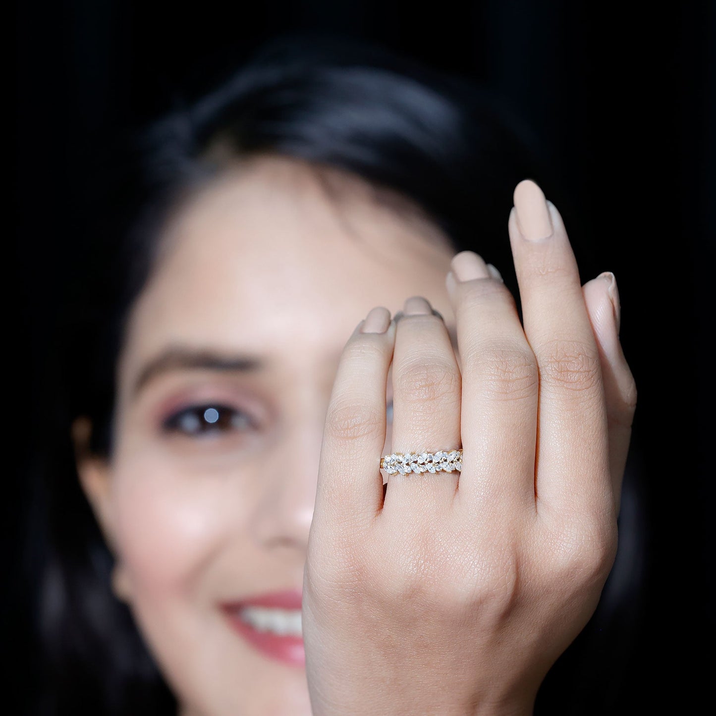 Marquise and Round Moissanite Half Eternity Ring