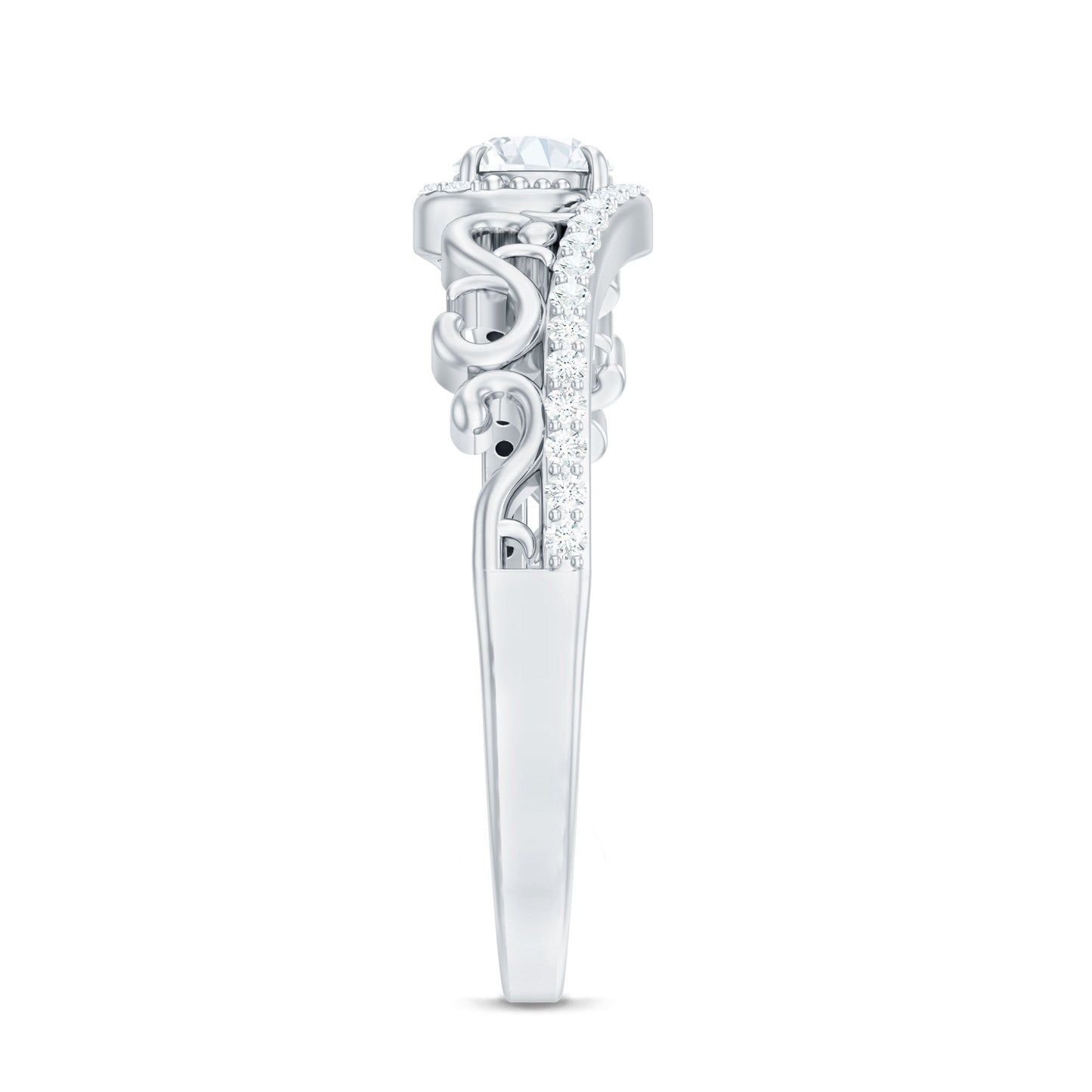 Vintage Style Diamond Engagement Ring with Bypass Shank