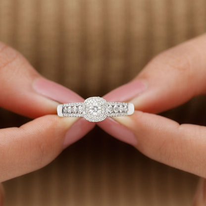 Certified Diamond Halo Engagement Ring For Women