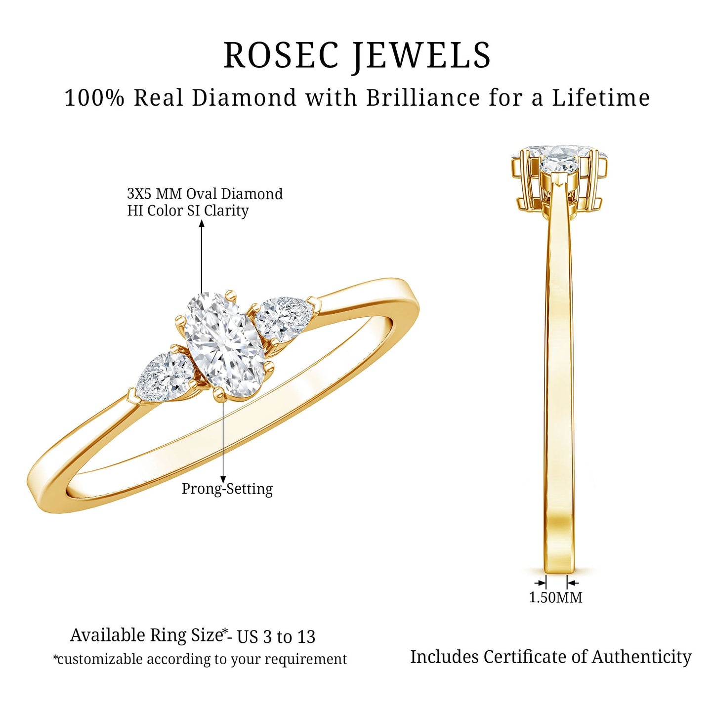 Real Diamond 3 Stone Promise Ring for Valentines