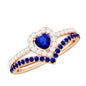 Certified Lab Grown Blue Sapphire Heart Engagement Ring Set with Real Diamond