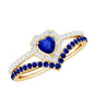 Certified Lab Grown Blue Sapphire Heart Engagement Ring Set with Real Diamond