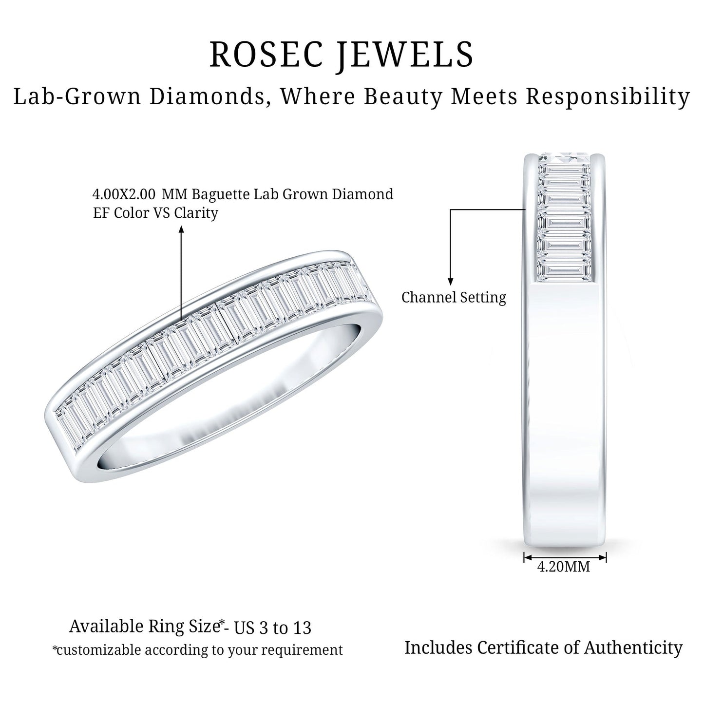 Baguette Cut Lab Grown Diamond Half Eternity Band