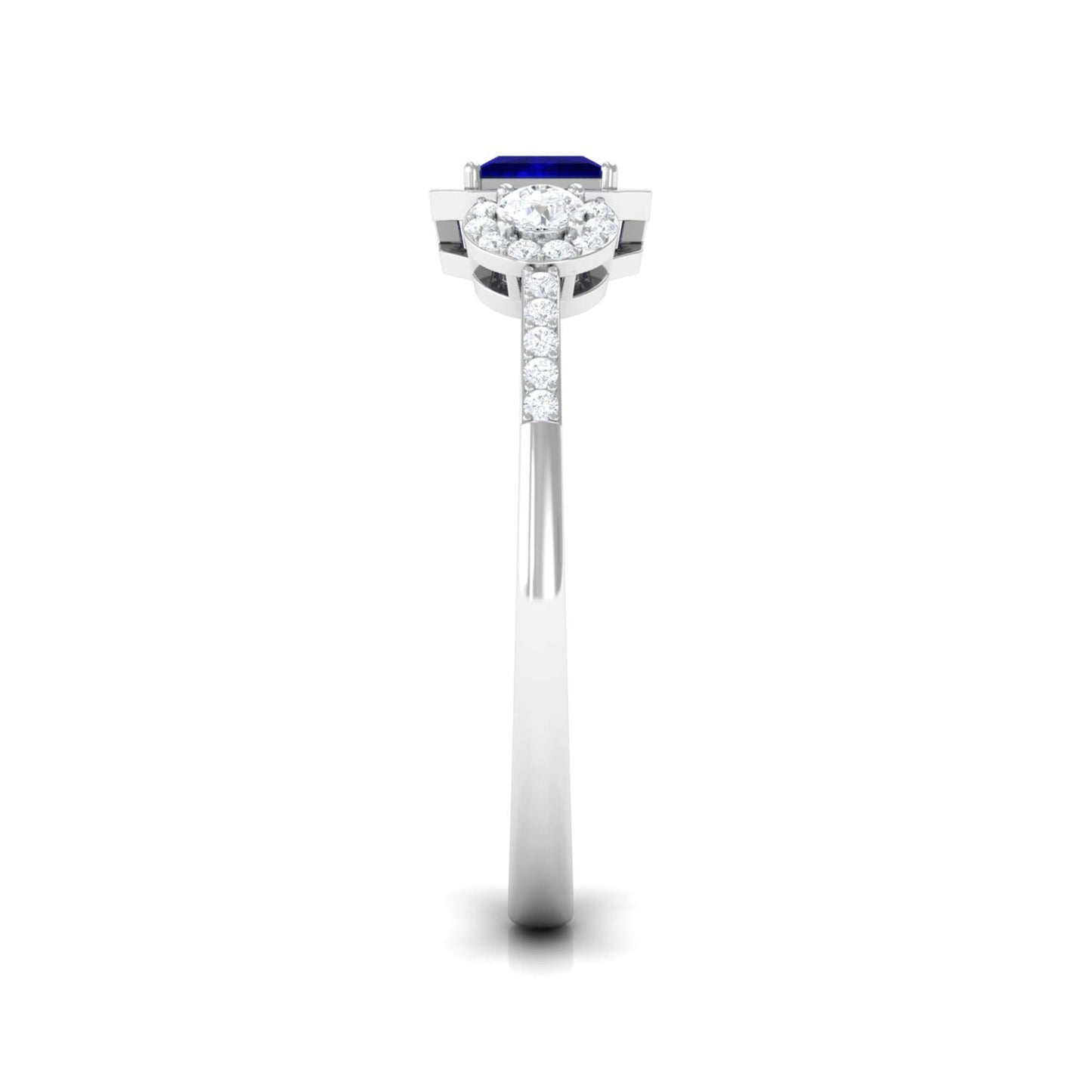 Real Blue Sapphire Princess Cut Blue Sapphire Engagement Ring with Diamond