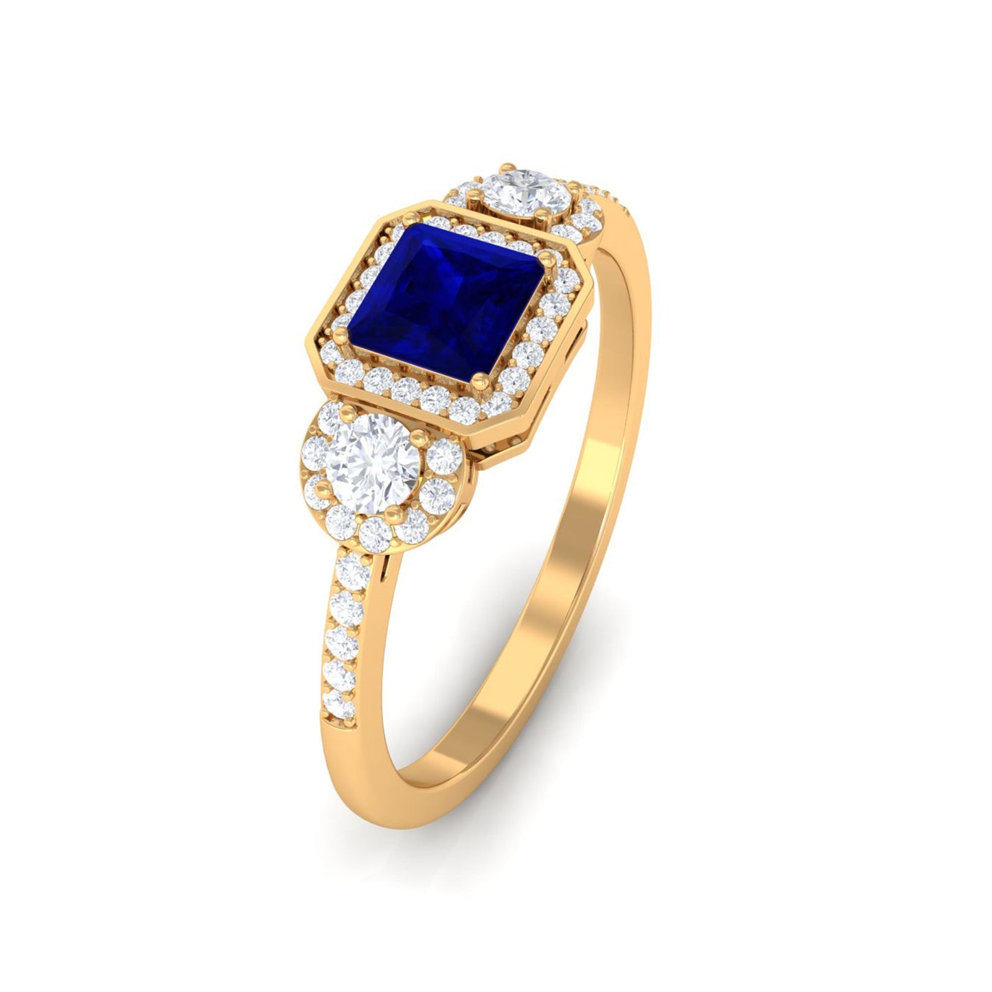 Real Blue Sapphire Princess Cut Blue Sapphire Engagement Ring with Diamond