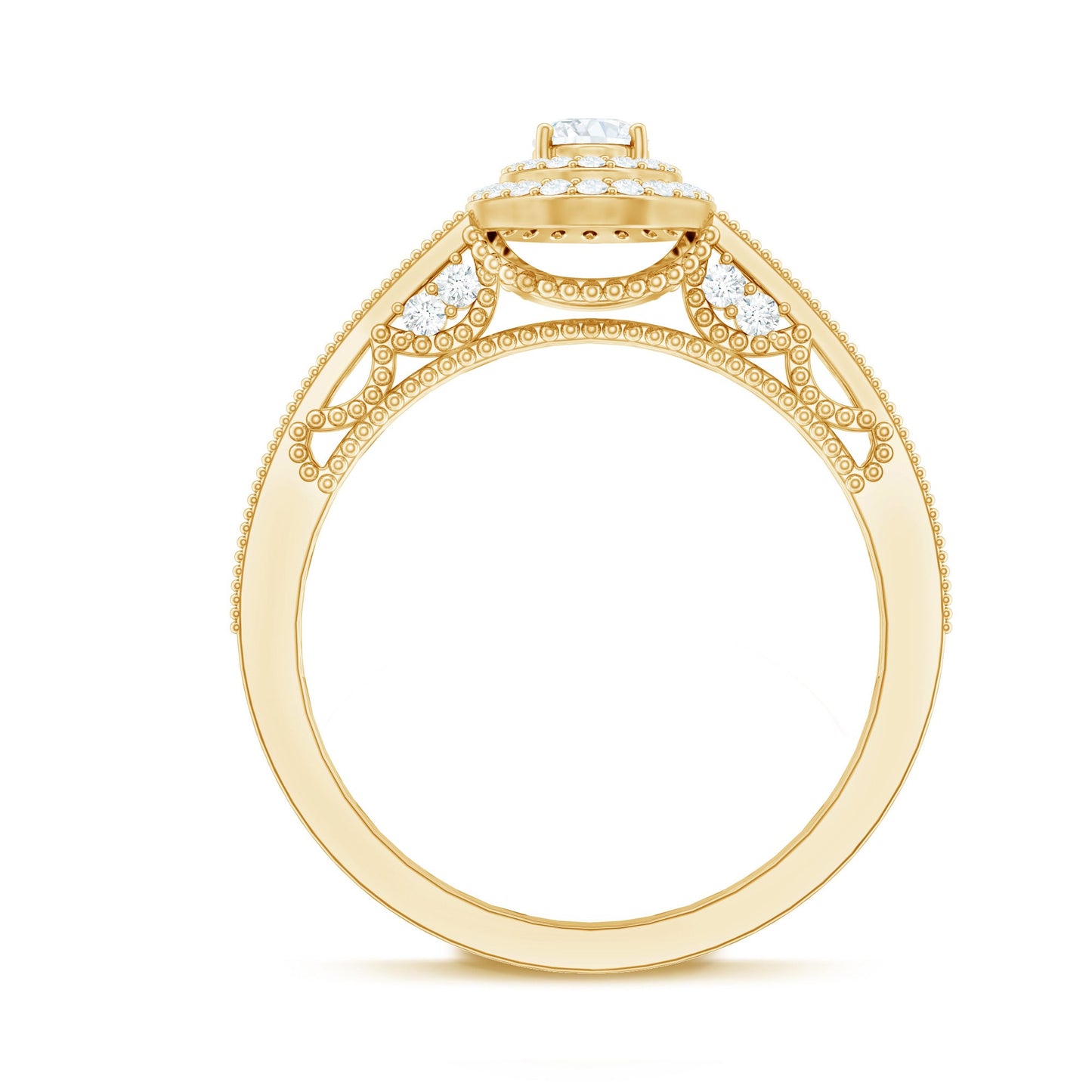 Diamond Double Halo Engagement Ring with Beaded Detailing