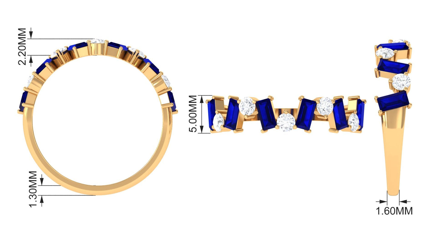 Genuine Baguette Blue Sapphire Half Eternity Ring with Diamond