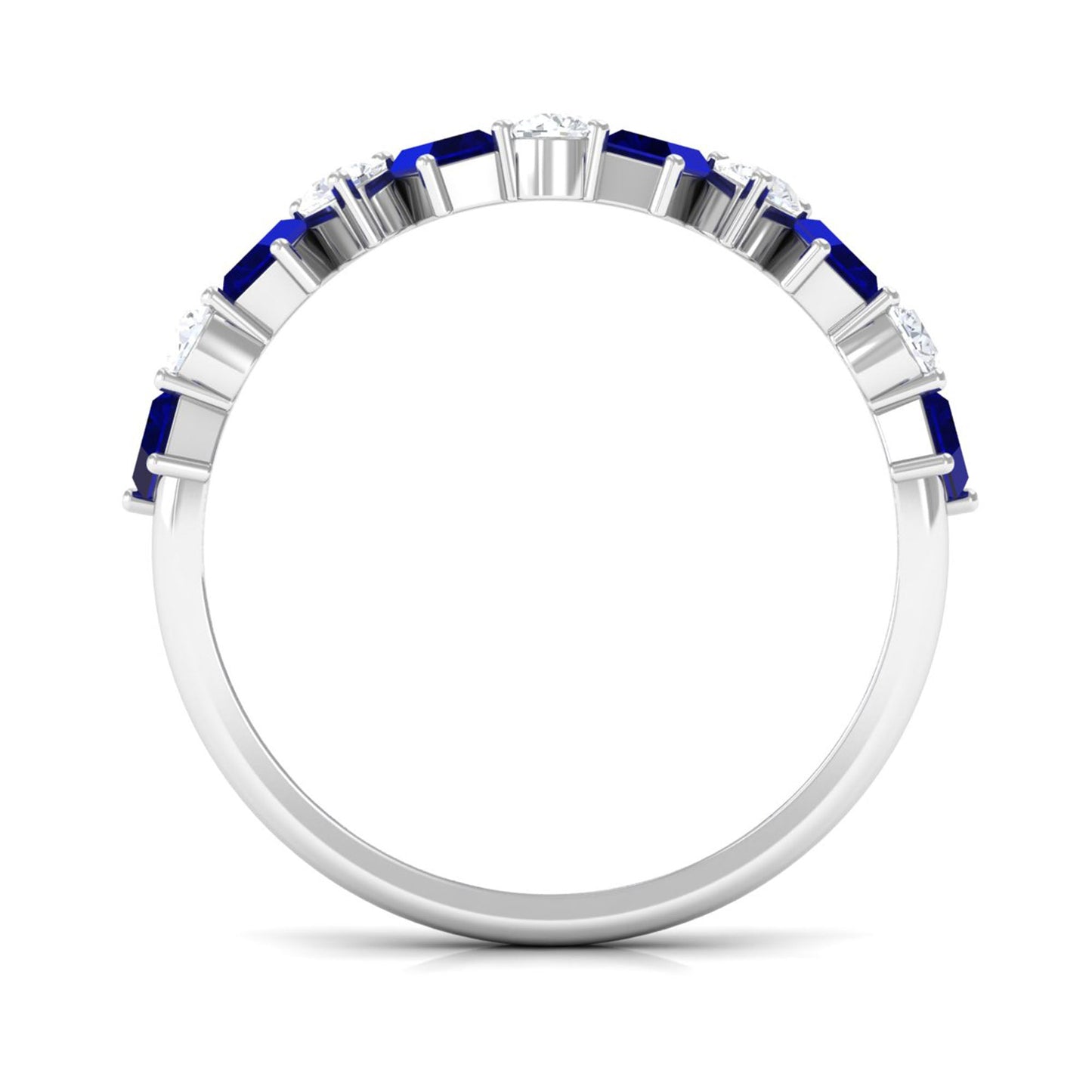 Genuine Baguette Blue Sapphire Half Eternity Ring with Diamond