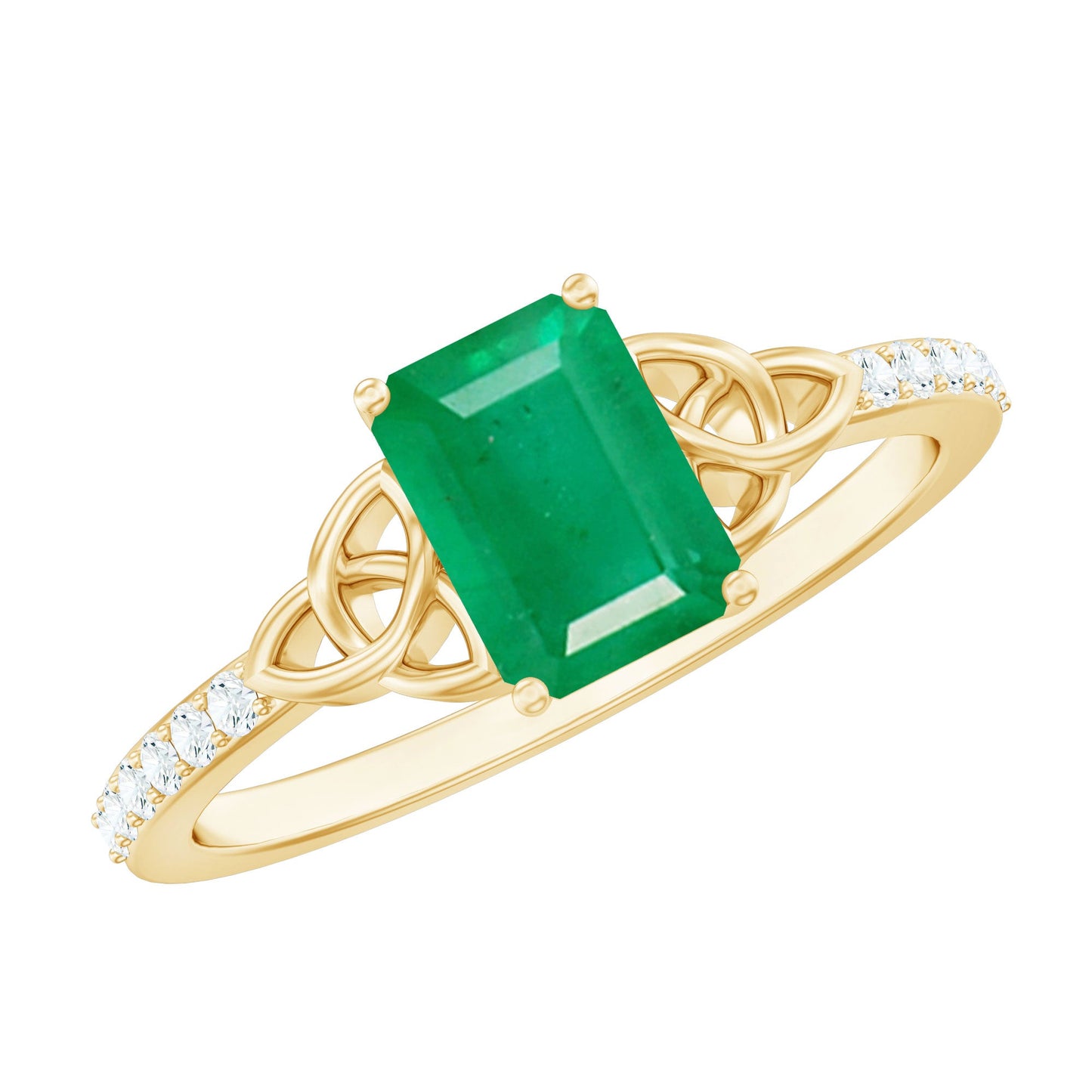 Natural 1.2 Carat Emerald Cut Emerald Diamond Engagement Ring with Celtic Knot