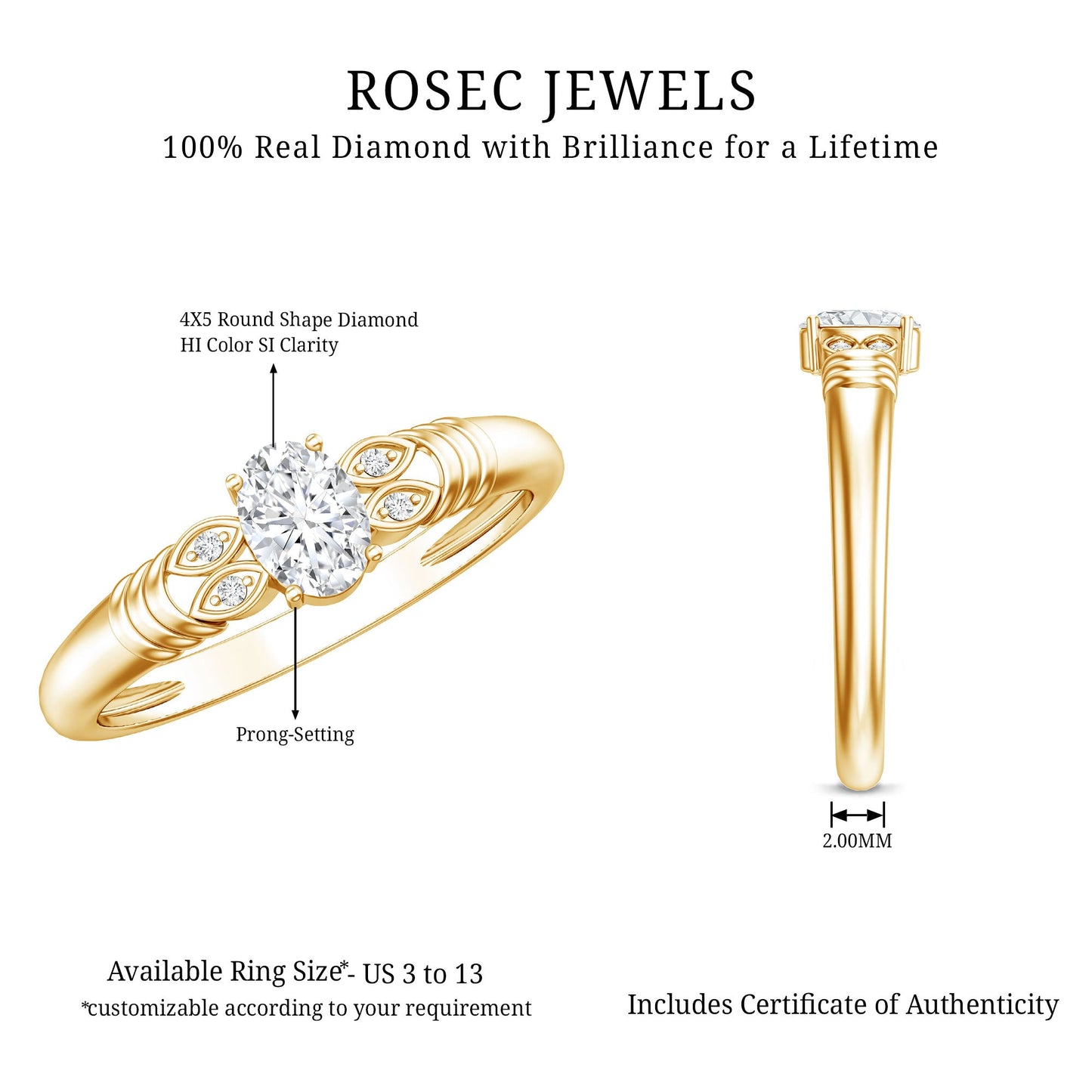 Natural Oval Cut Diamond Solitaire Engagement Ring