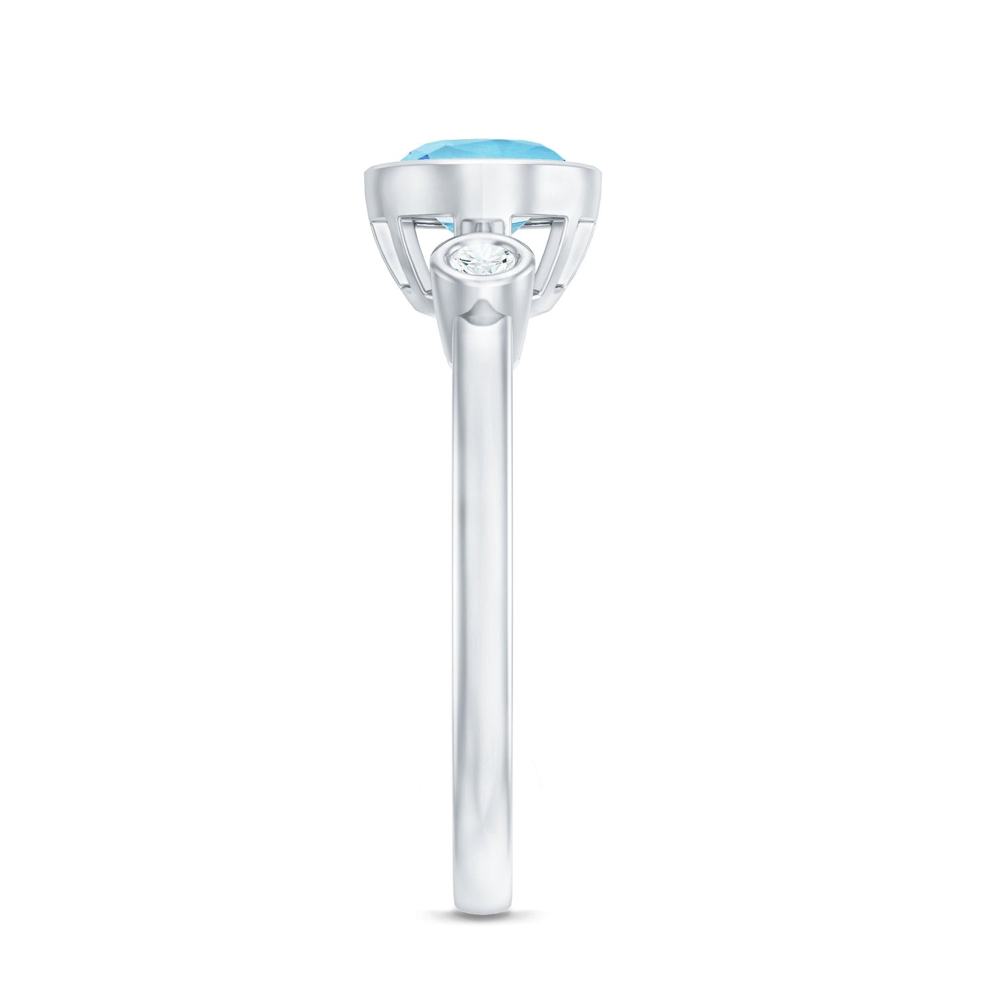 Bezel Set Aquamarine and Diamond East West Engagement Ring