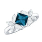 1 Carat Princess Cut London Blue Topaz Floral Engagement Ring with Diamond