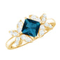 1 Carat Princess Cut London Blue Topaz Floral Engagement Ring with Diamond